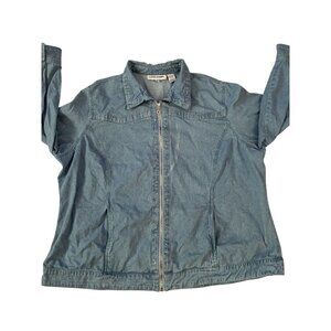 Denim Jacket Size 2X Plus Rhinestone Accents & Full Zip Front Y2K Womens